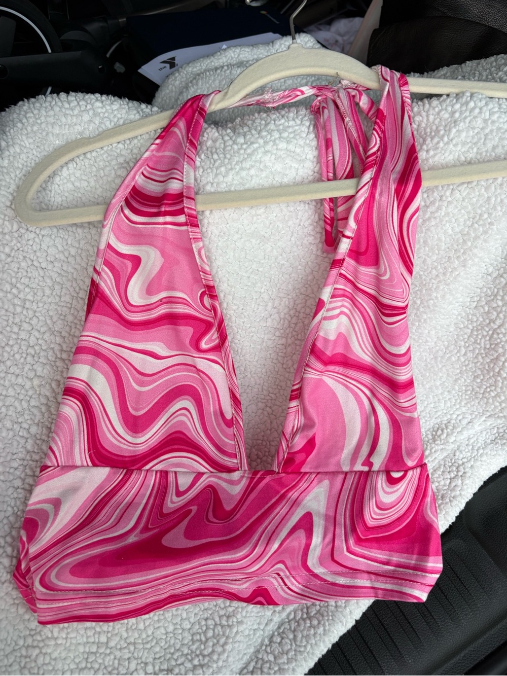 SHEIN Pink Swirl Halter Crop Top